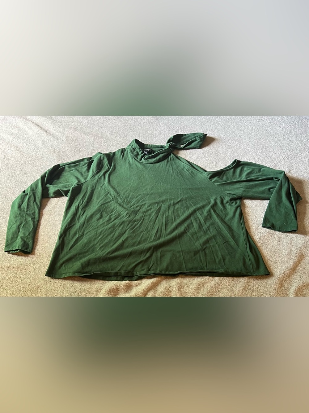 Eloquii Forest Green Cold-Shoulder Tie-Neck Top